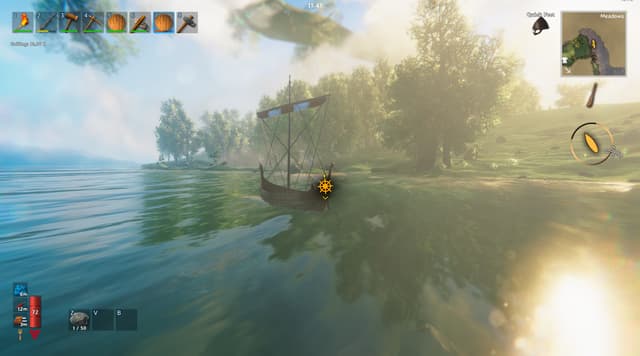 The longship on a Meadows lake, golden hour.